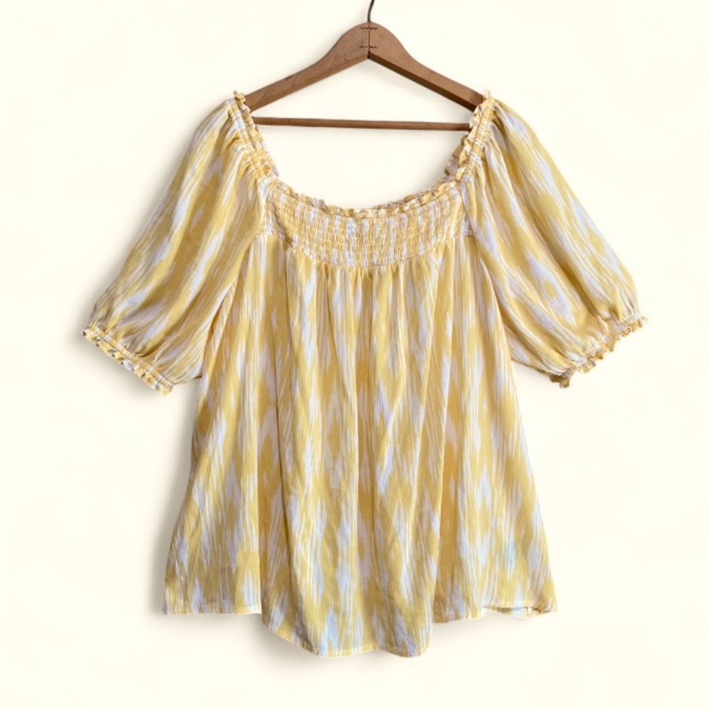 Torrid Bohemian Blouse Top Womens Sz 2 Yellow/White Off Shoulder Short Sleeve